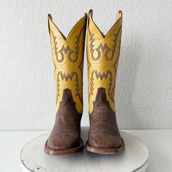 Rod Patrick Mens Cowboy Boots 8AA Brown Kangaroo Yellow Top Western Square Toe - Picture 13 of 13